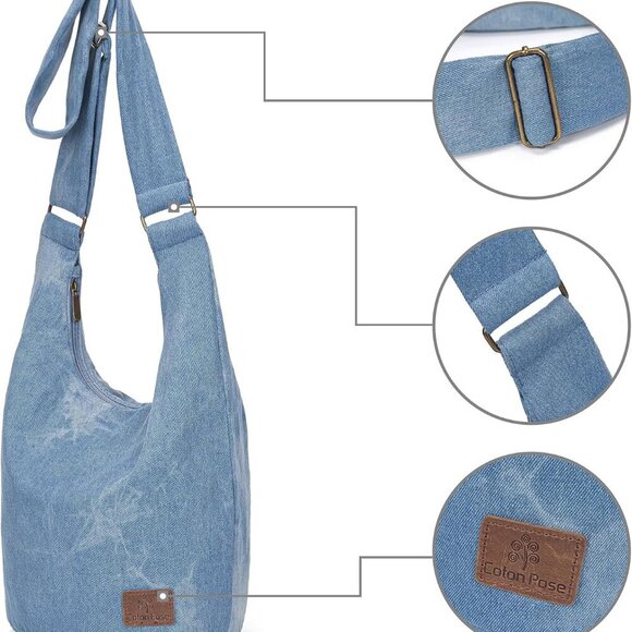 Women Hippie Crossbody Bag - Top Zip Large Capacity Canvas Sling Bag - Jacquard - Picture 3 of 6